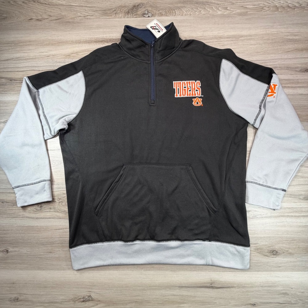 NWT J America‎ Auburn Tigers 1/4 Zip Pullover Sweatshirt Mens XL Black Orange